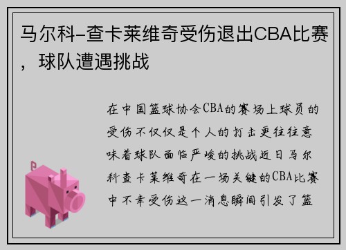 马尔科-查卡莱维奇受伤退出CBA比赛，球队遭遇挑战